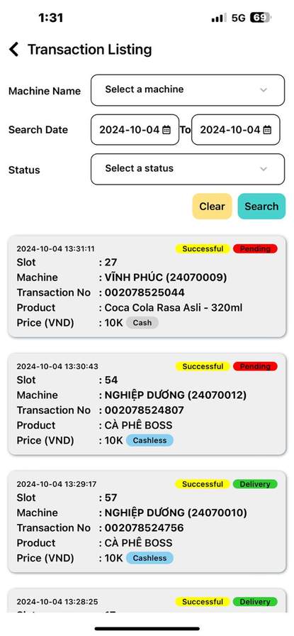 VendBi monitoring screen